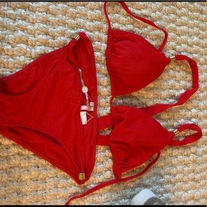 Red ted baker swimsuit top is size 4 bottoms are 2